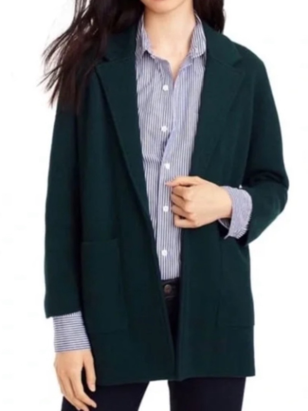 J. Crew Sophie Open Front Sweater Blazer Hunter Green Wool Blend Large